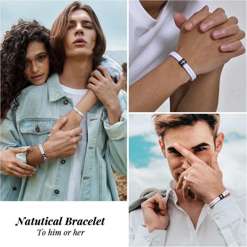 TempBeau Store Braided Men Rope Cross Bracelet - Adjustable Tree of Life Cord Surfing Bracelet, Handmade Nautical Navy Marine String Bracelet with Metal Knot, Easter Women Bracelets Gifts - Image 3
